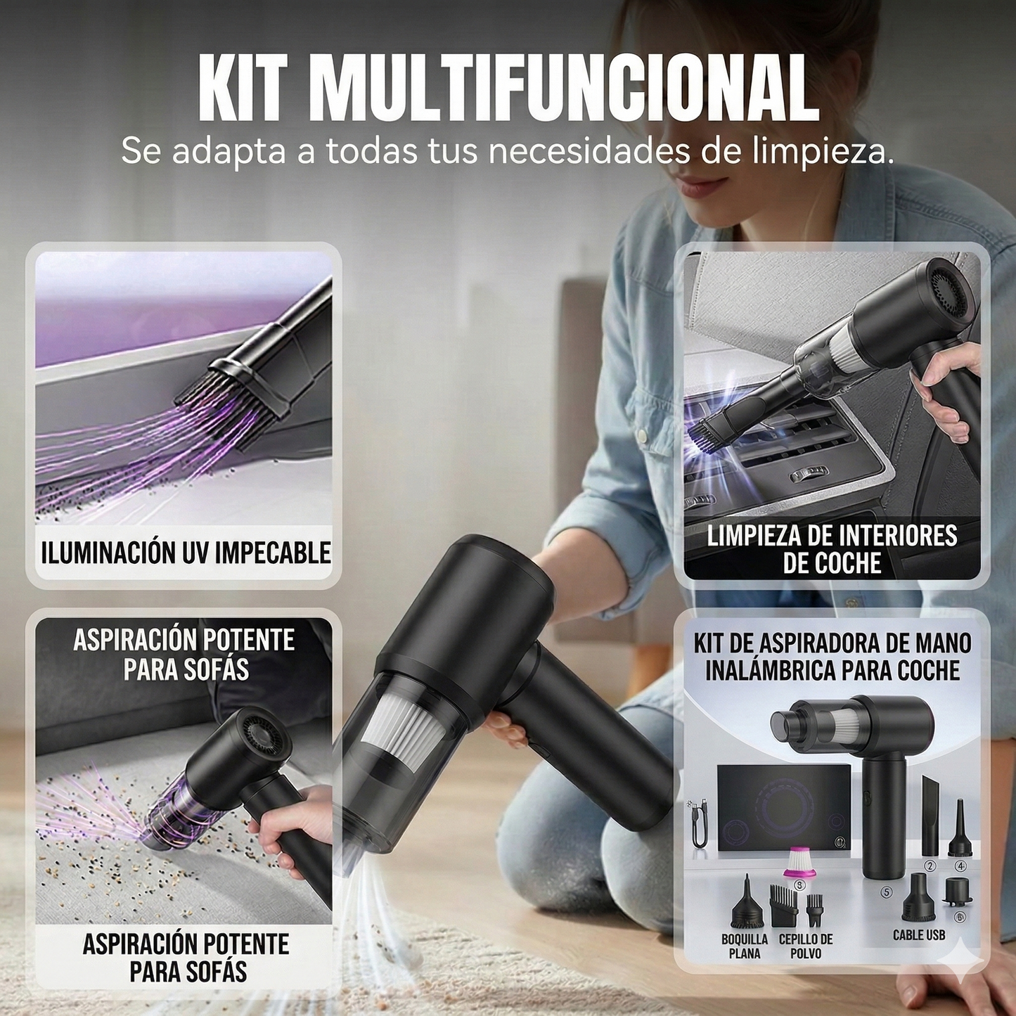 Olvídate del polvo en lugares difíciles – Limpia todo con esta aspiradora portátil 3 en 1