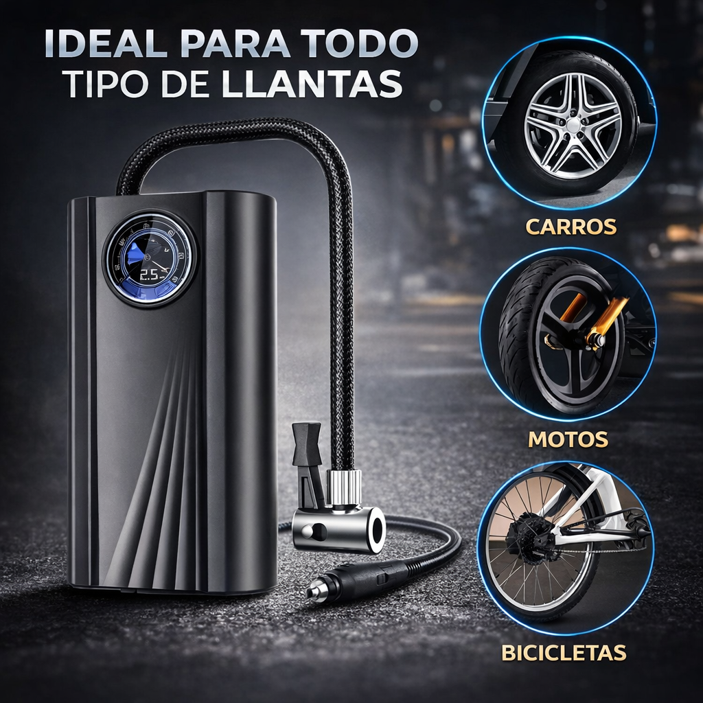 Compresor de Aire Portátil  – Evita quedarte tirado en la carretera