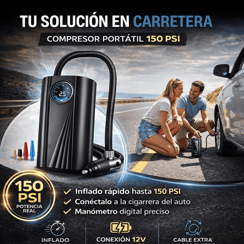 Compresor de Aire Portátil  – Evita quedarte tirado en la carretera