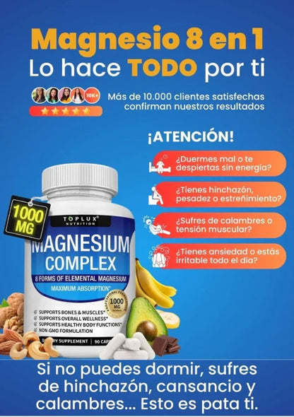 ⚠️ ¿Cansado, estresado o sin poder dormir bien? Complejo Multifuente de Magnesio 8 en 1